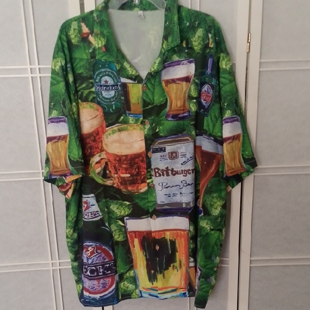 Misslook Green Beer Print Men's Aloha Shirt 3 XL